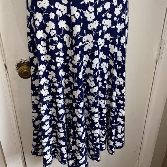 LANDS’ END Navy Blue White Floral Elbow Sleeve Midi Dress-XS - Picture 4 of 8